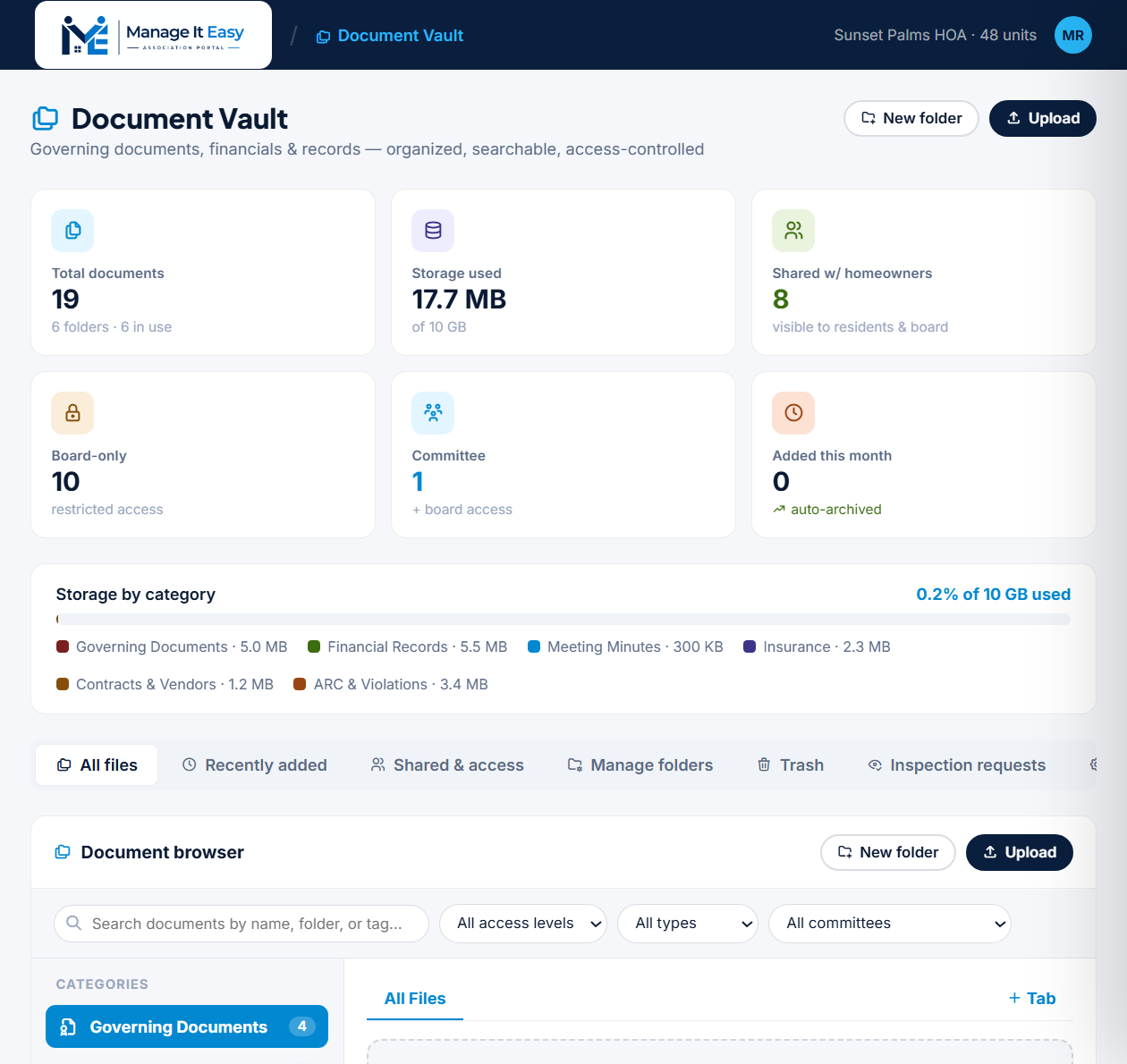 Document Vault inside the Manage It Easy portal