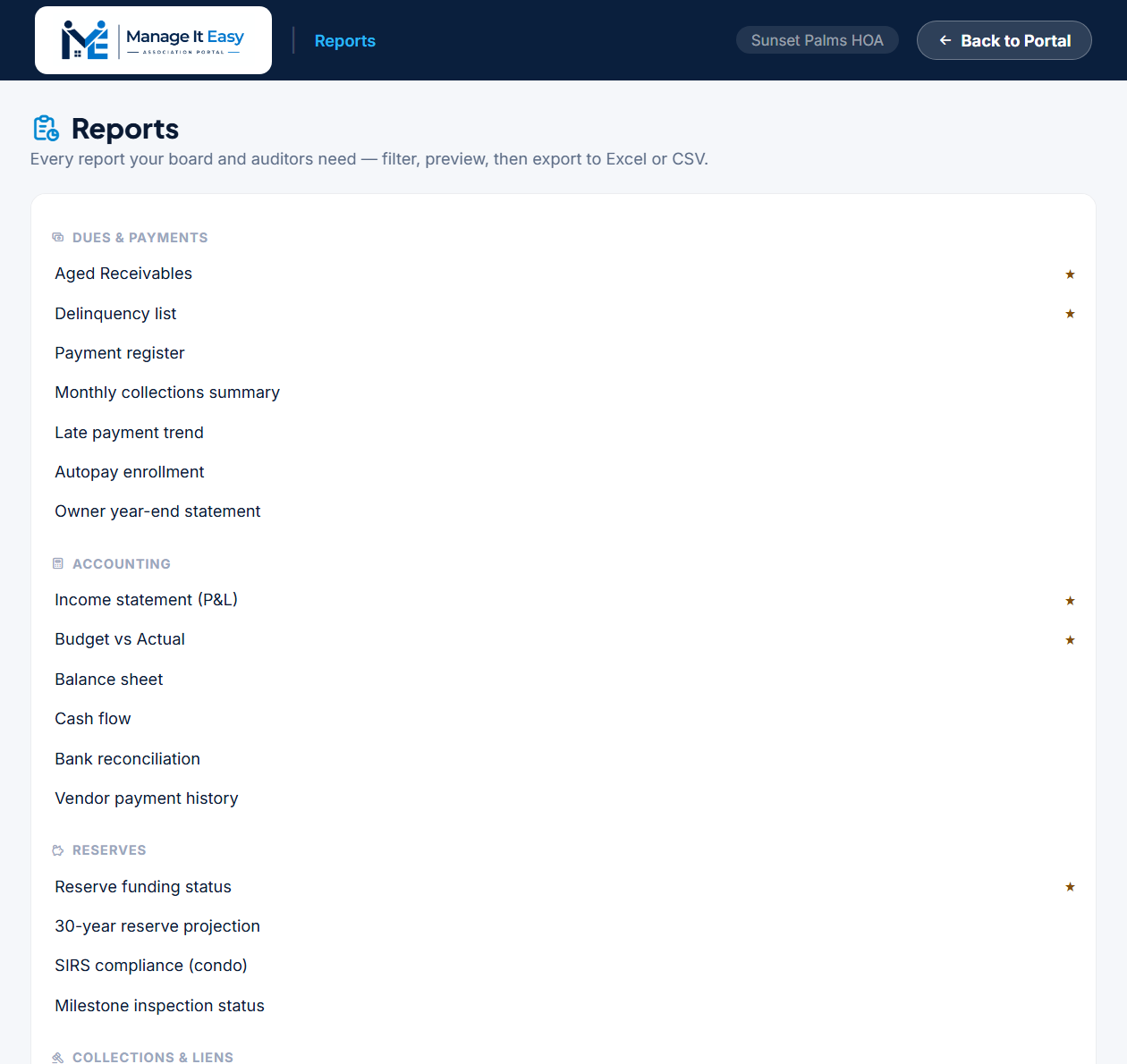 Reports inside the Manage It Easy portal